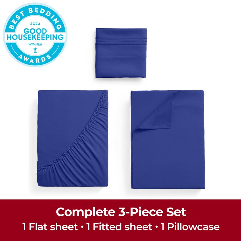 Mellanni Extra Deep Twin XL Sheets - 3 PC Iconic Collection Bedding - Hotel Luxury, Ultra Soft, Cooling Bed Sheets - Wrinkle, Fade, Stain Resistant (Twin Extra Long, Royal Blue) - Image 4